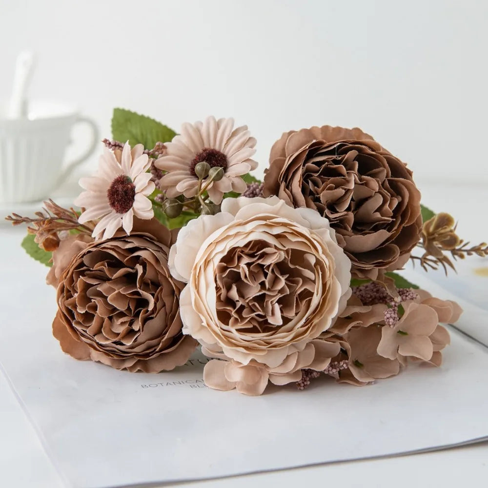 Silk Persian Peony Artificial Bouquet – 5 Heads Fake Flowers