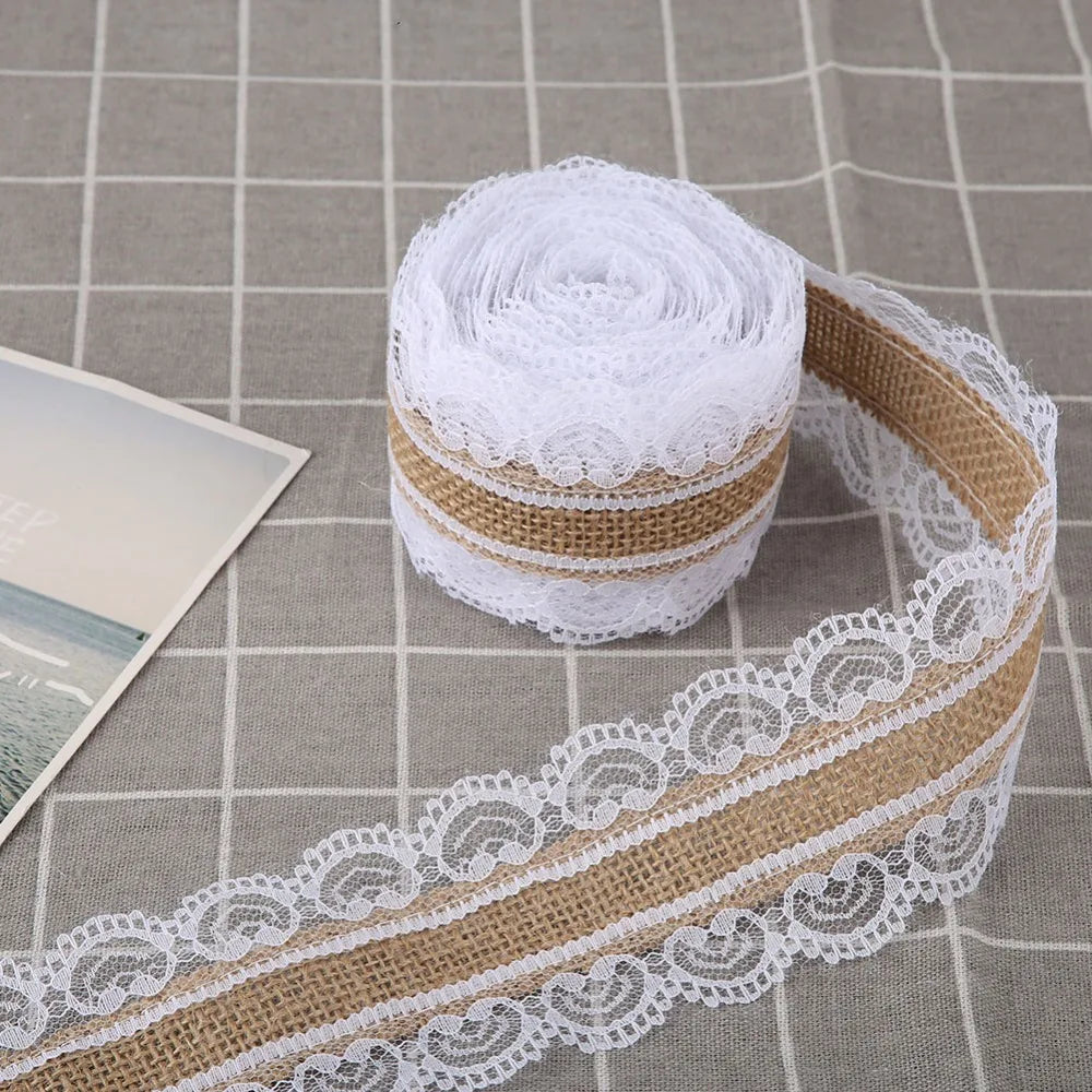 White Burlap Lace Jute Ribbon – 5m Vintage Hessian Trim