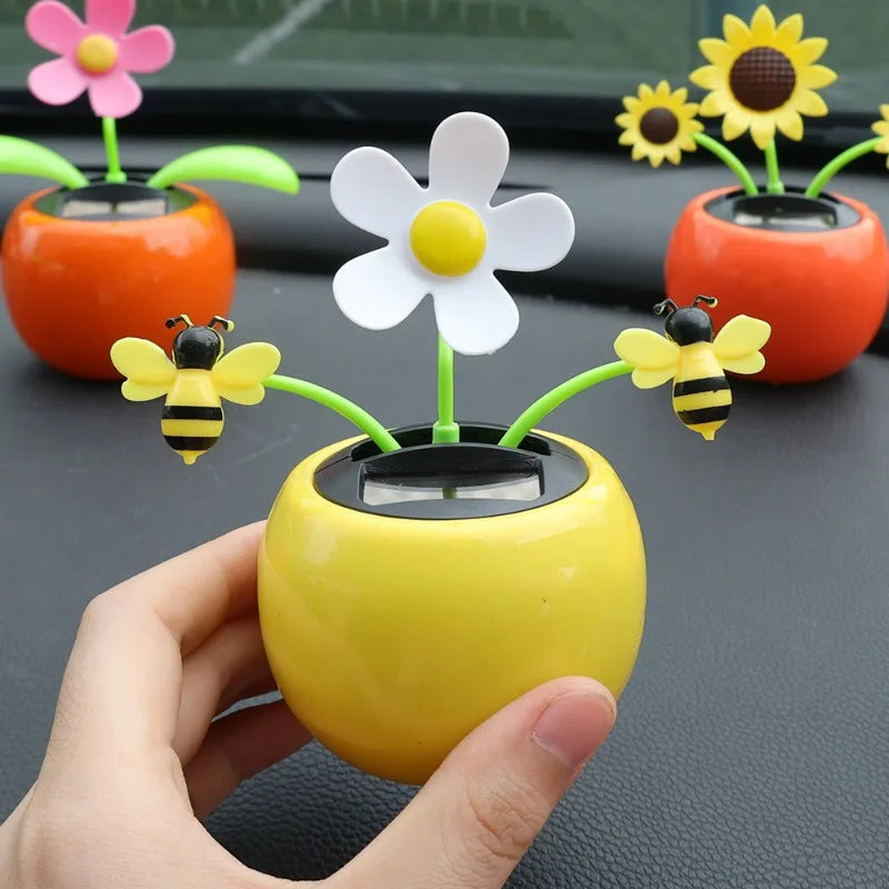 Solar Swinging Sunflower Car Decoration – Cute Bee Dashboard Ornament