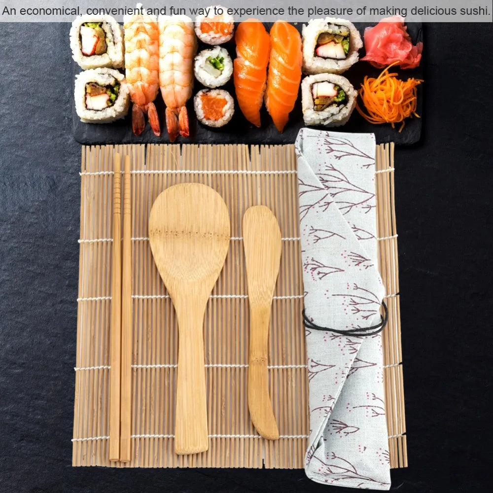 Wooden DIY Sushi Making Kit – Bamboo Rolling Mat & Tools Set