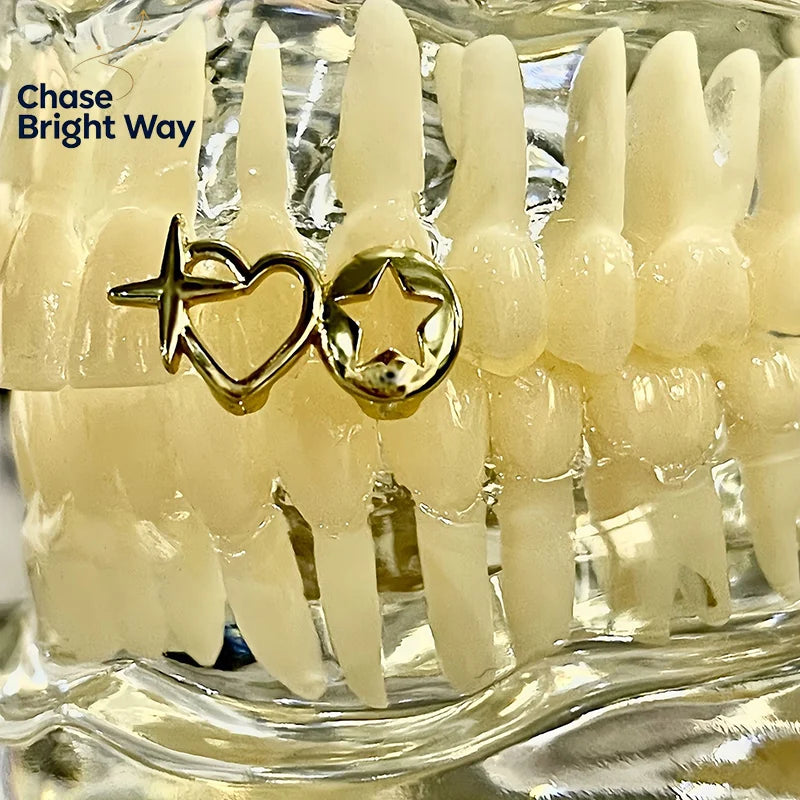 Punk Hip Hop Tooth Grills – Hollow Heart & Star Teeth Caps