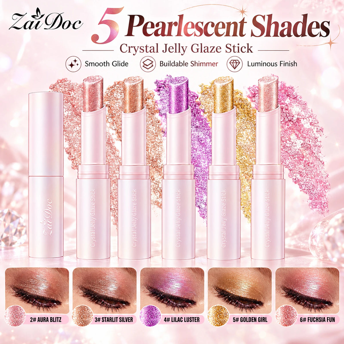Zaidoc 5-Color Pearl Shimmer Eyeshadow Stick Set | High Pigment