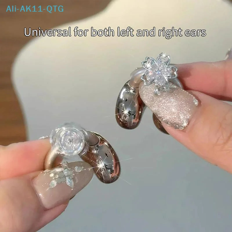 Rhinestone Flower Earbud Charm Clip – Rotating Shiny Decor