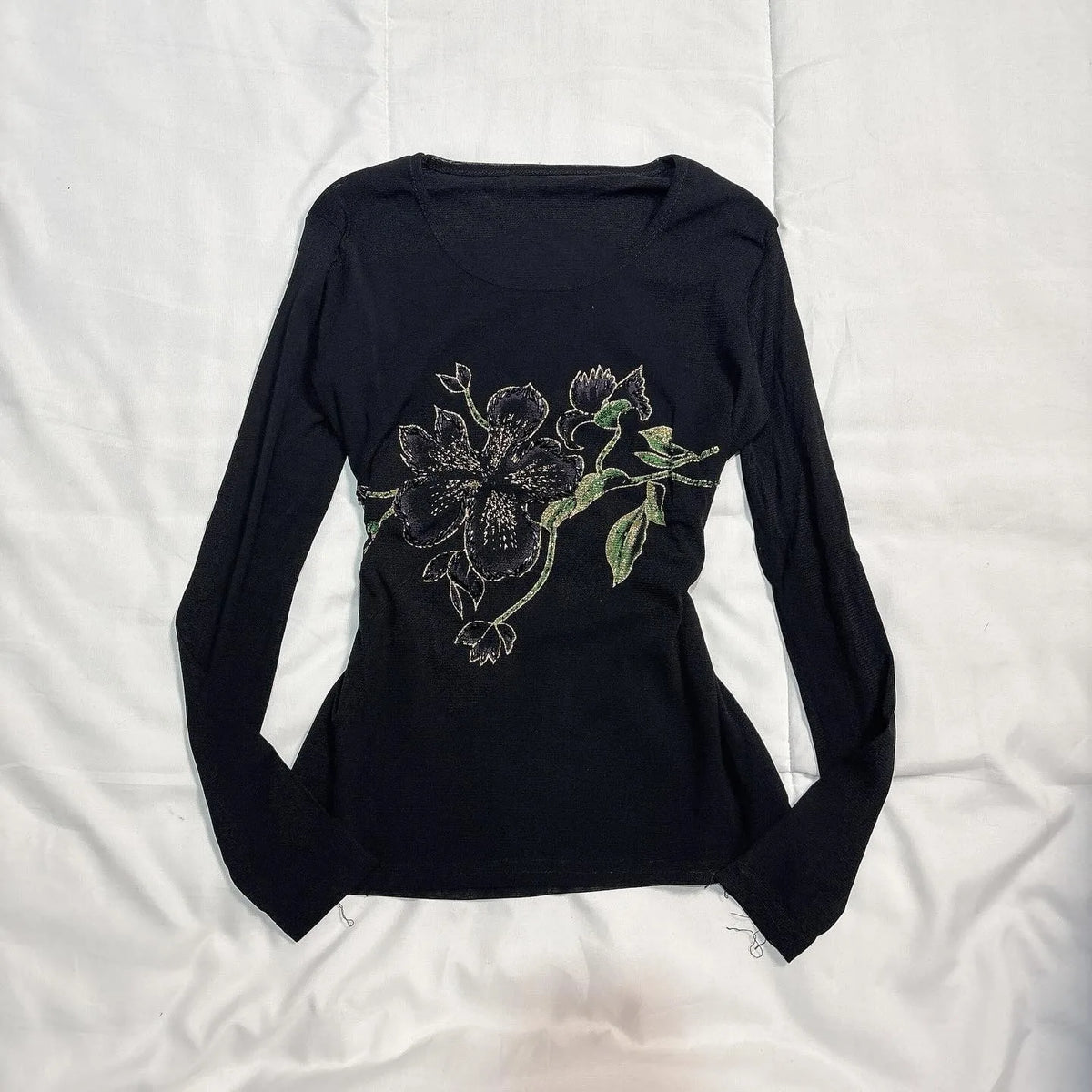 Y2K Women's Slim Fit Black Printed Long Sleeve T-Shirt