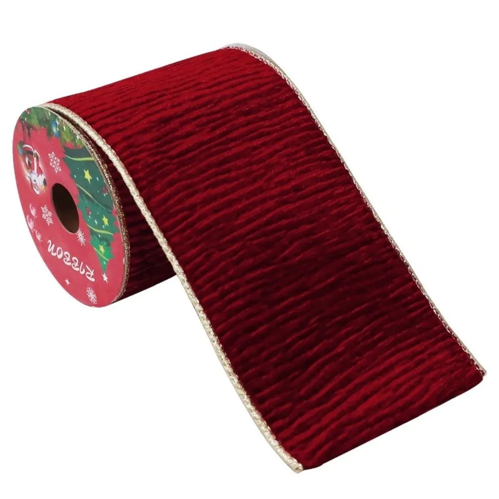 Christmas Velvet Ribbon 3 Yards – Gold Wire Edge, 8.9cm Wide