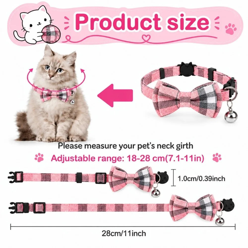 Plaid Cat Collar – Adjustable Breakaway Bowknot with Bell