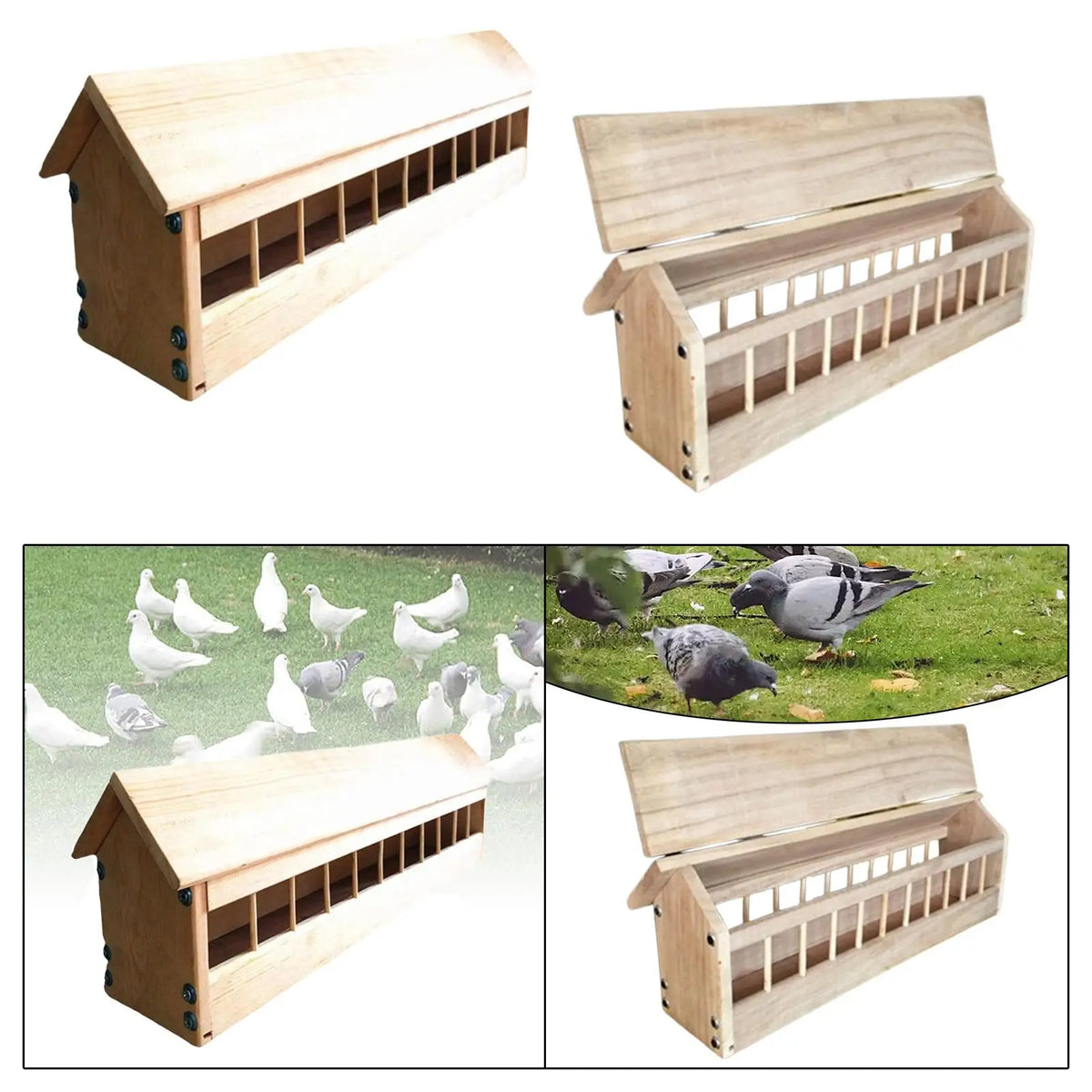 Wooden Pigeon & Chicken Feeder Trough – Low-Waste Bird Bowl