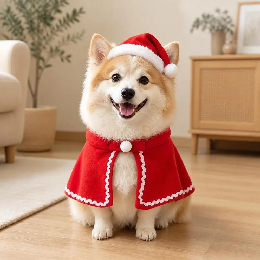 Festive Pet Christmas Cape – Soft Adjustable Holiday Cloak