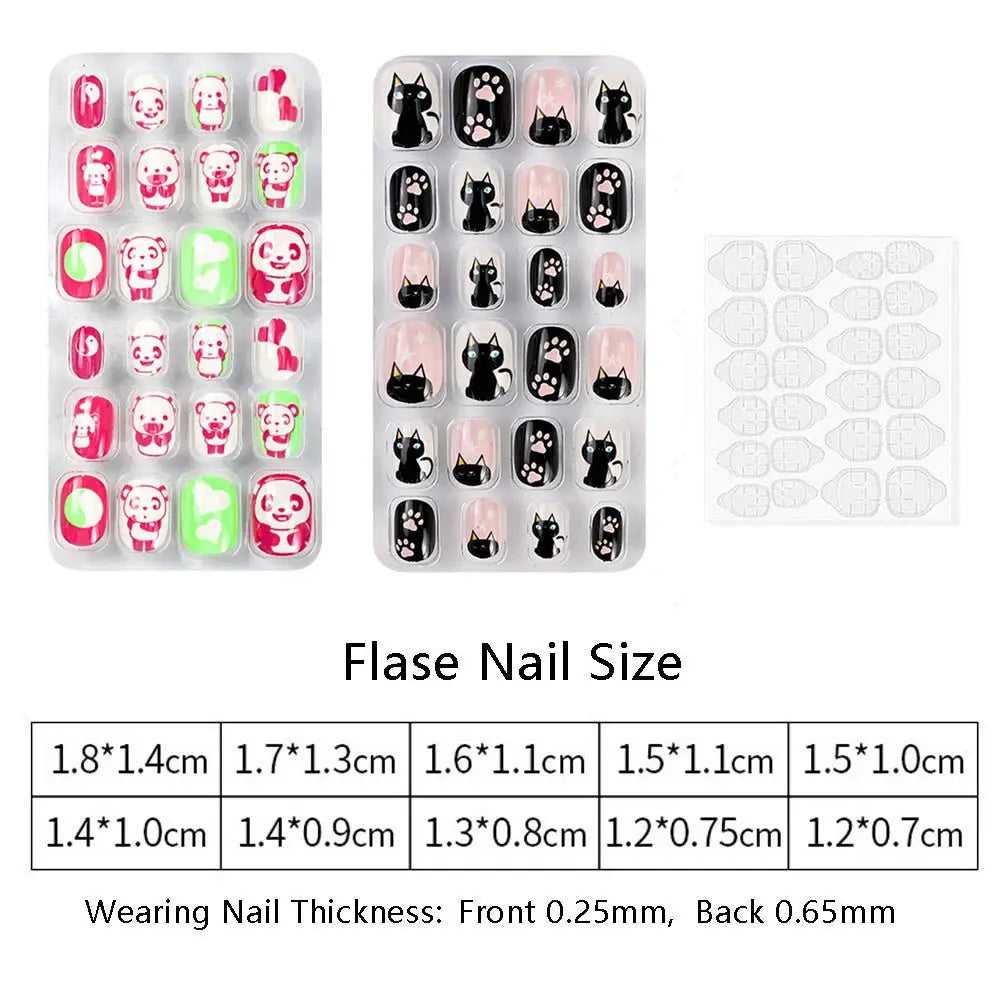24-Pc Cartoon Y2K Press-On False Nails | Short Square Full Cover
