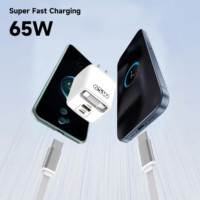 PD 65W Multi-Port Fast Charger with 70cm Extension | EU US UK