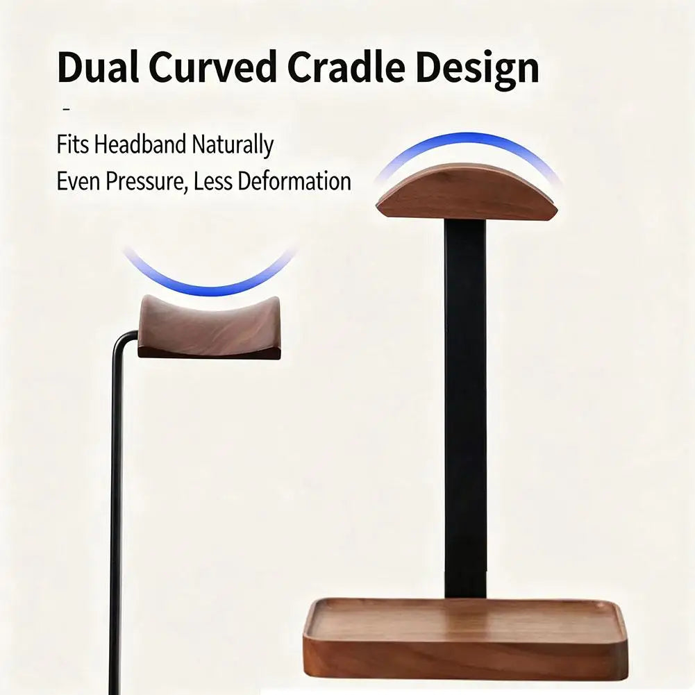 Walnut Wood & Aluminum Headphone Stand with Storage Tray
