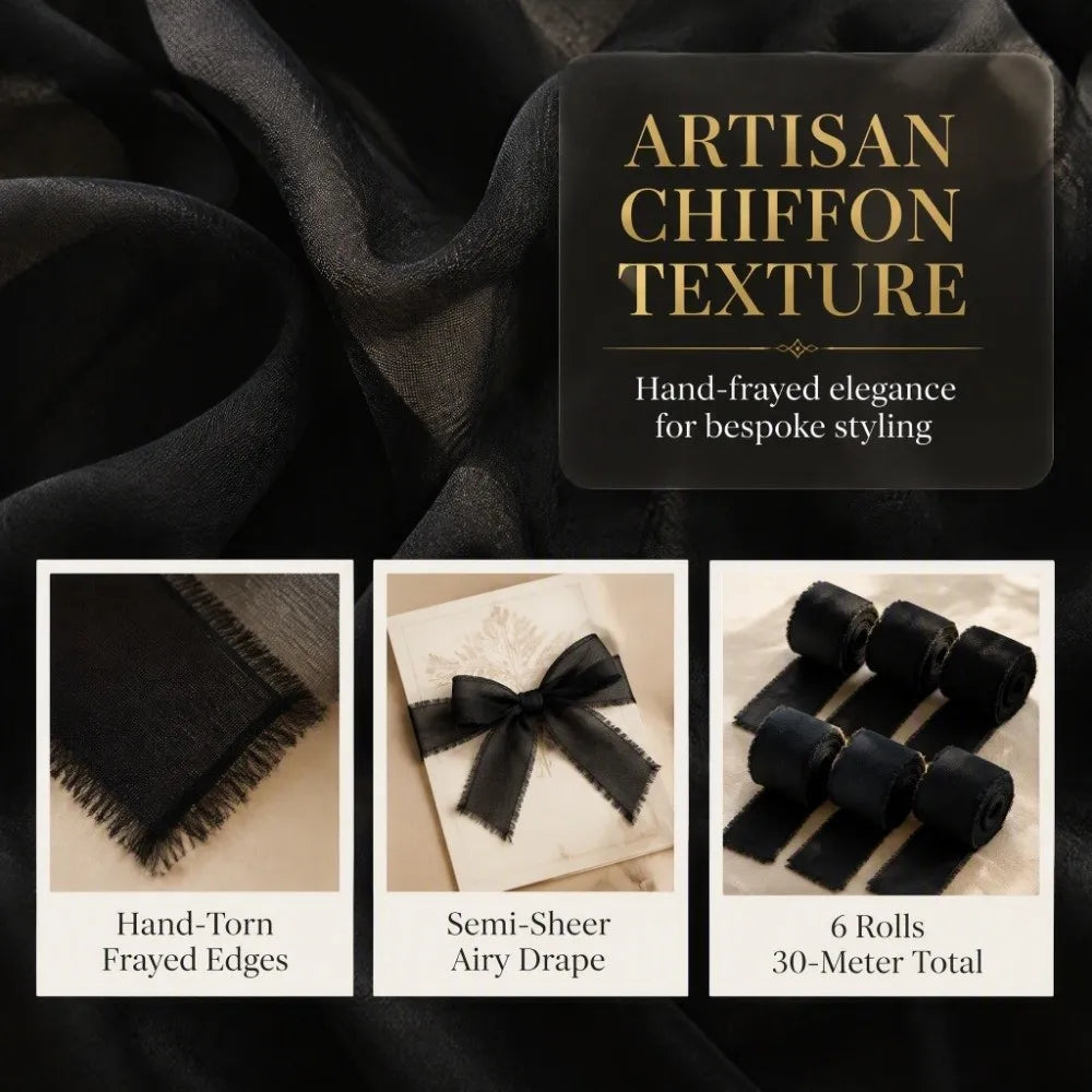 6-Pack Frayed Edge Chiffon Ribbon – 4cm Wide, 30m Total