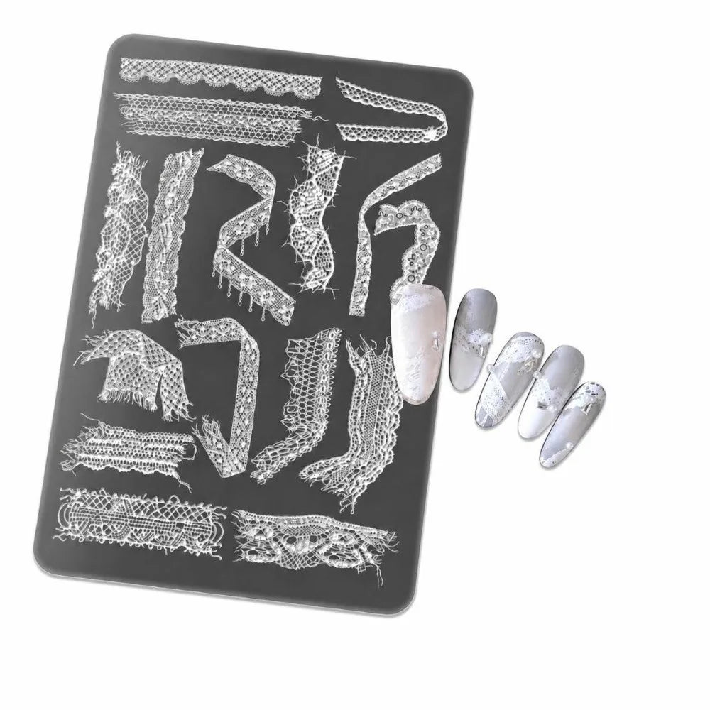 Nail Stamping Plates – Lace Floral & Plaid Manicure Stencils