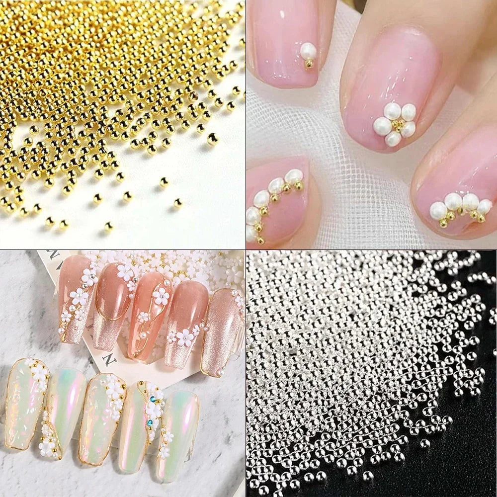 12-Grid Mini Caviar Beads – Gold Silver Micro Ball Nail Art Set