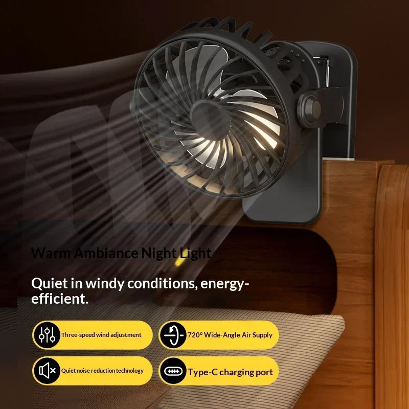 Rechargeable Clip Fan – 720° Rotatable USB Portable Desk Fan