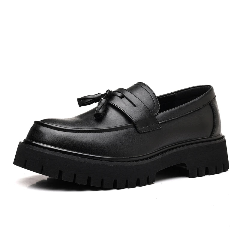 Men's Two-Tone Tassel Platform Loafers – Chunky Sole Slip-On