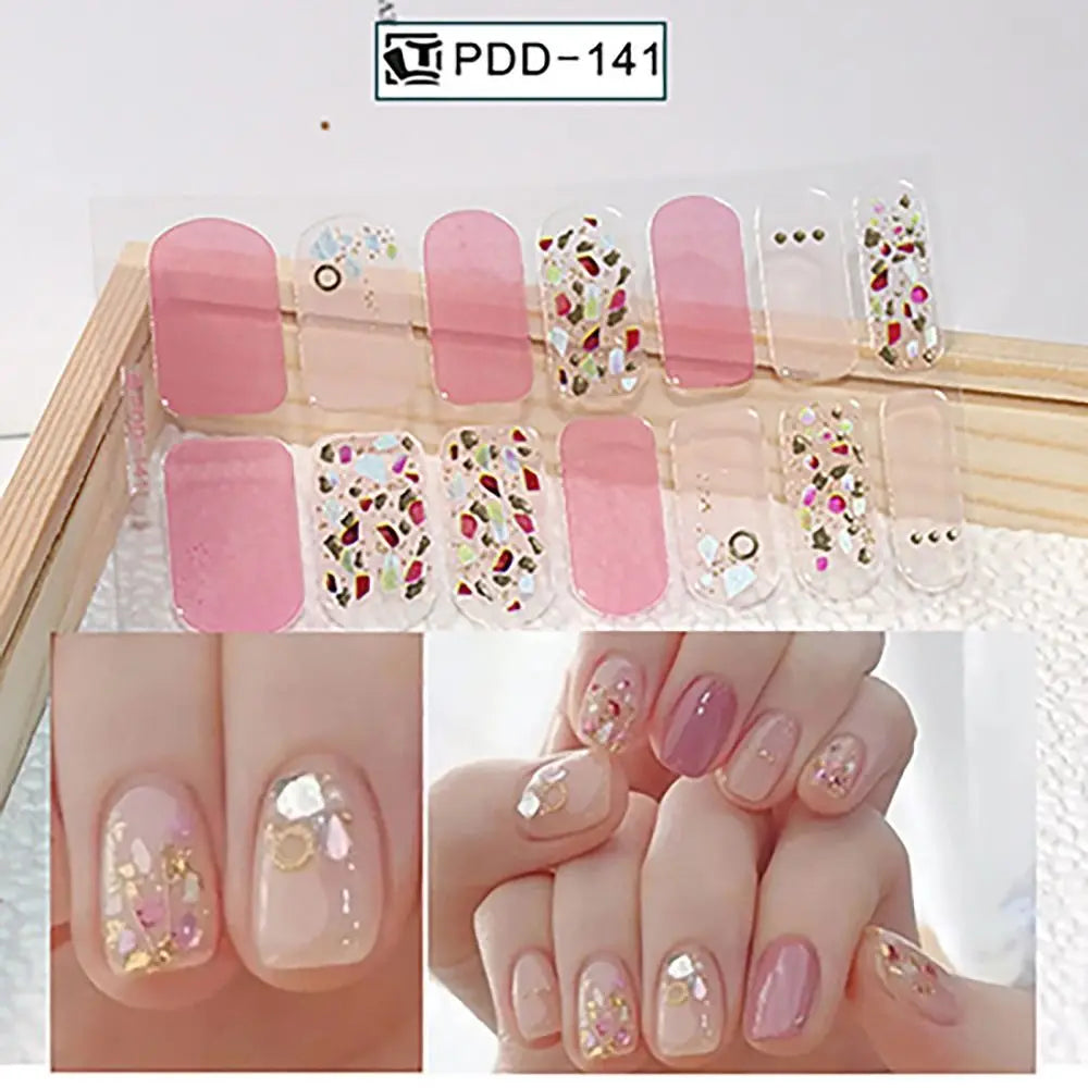 Semi-Cured Gel Nail Stickers – 14 Floral Full Cover Strips