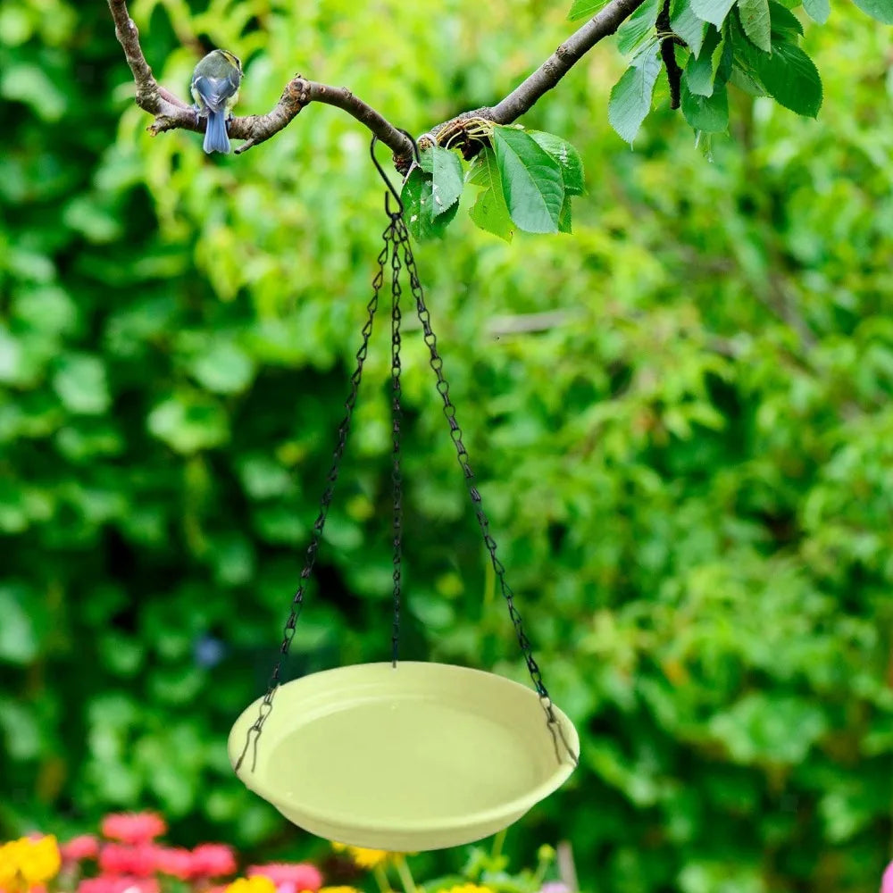 Round Hanging Bird Feeder Birdbath Tray with Chain | Garden