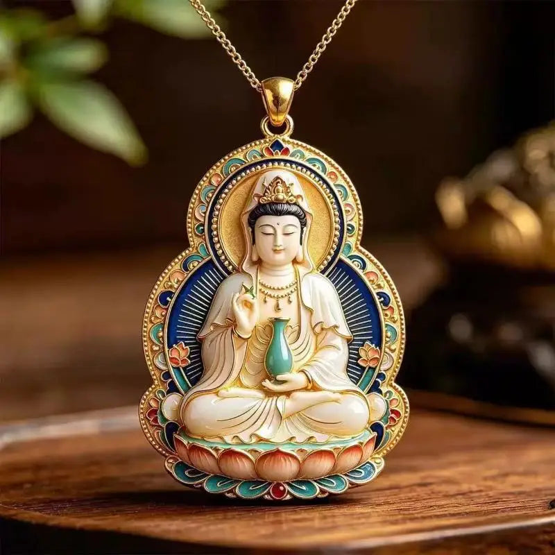 Blue Jade Gourd Dragon Pendant Necklace | Oriental Lucky Charm