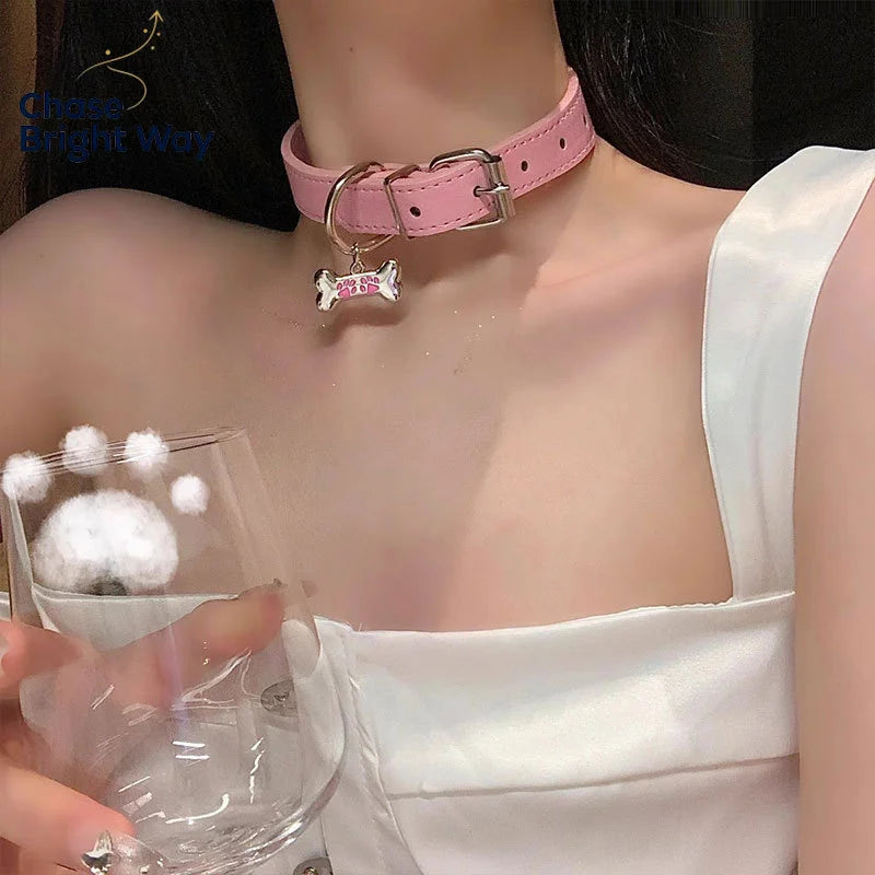 Punk Y2K Dog Claw Bone Choker Necklace – PU Leather Charms