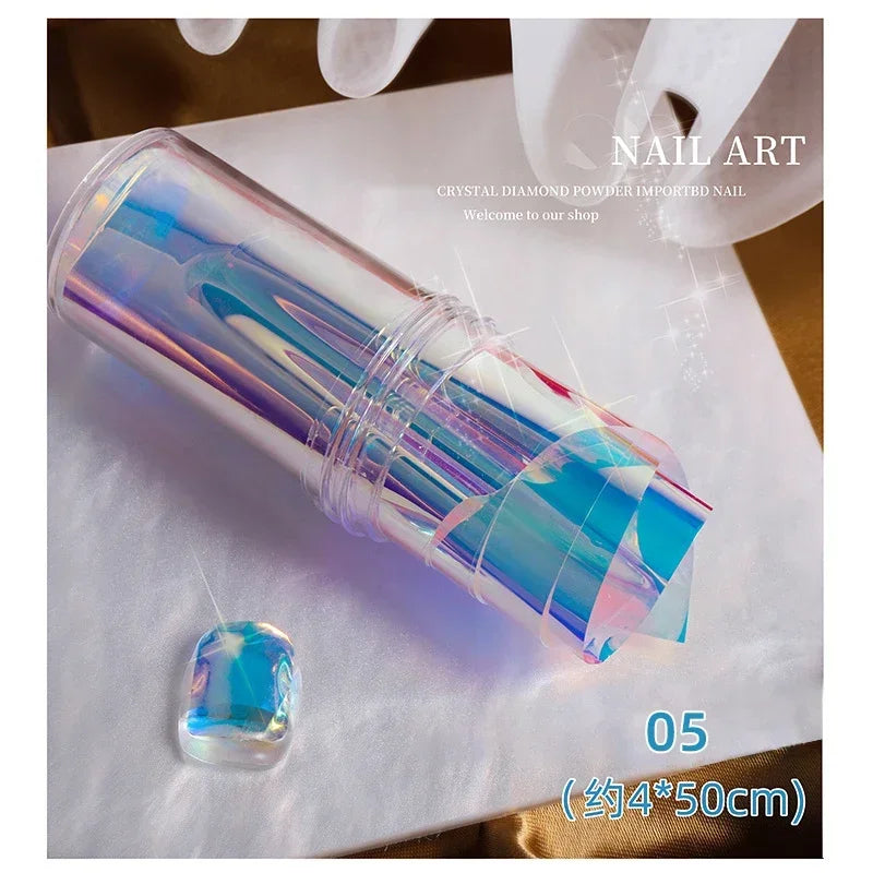 Aurora Ice Cube Cellophane Nail Foil Sticker – Laser Transfer Roll