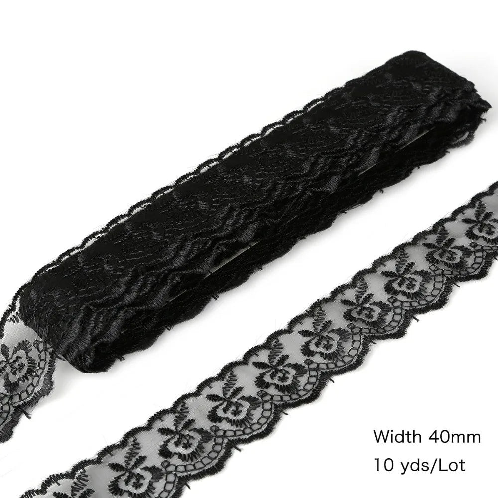 10 Yards Floral Embroidery Lace Trim – Hollow Polyester 40mm