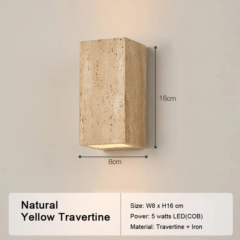 Retro LED Wall Lamp – Natural Yellow Travertine Stone Light