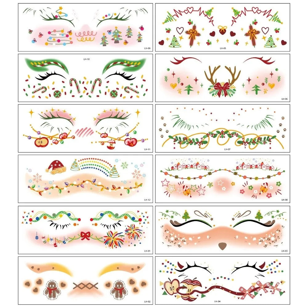 12-Pack Christmas Eye Makeup Stickers – Cosplay Face Art Decals