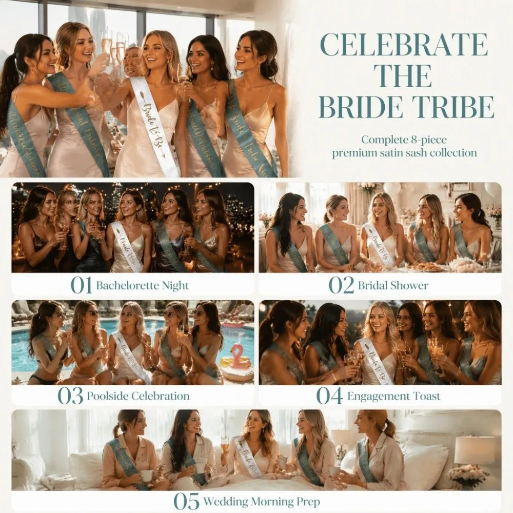 8-Piece Bridal Satin Sash Set – Bride to Be & Bridesmaid