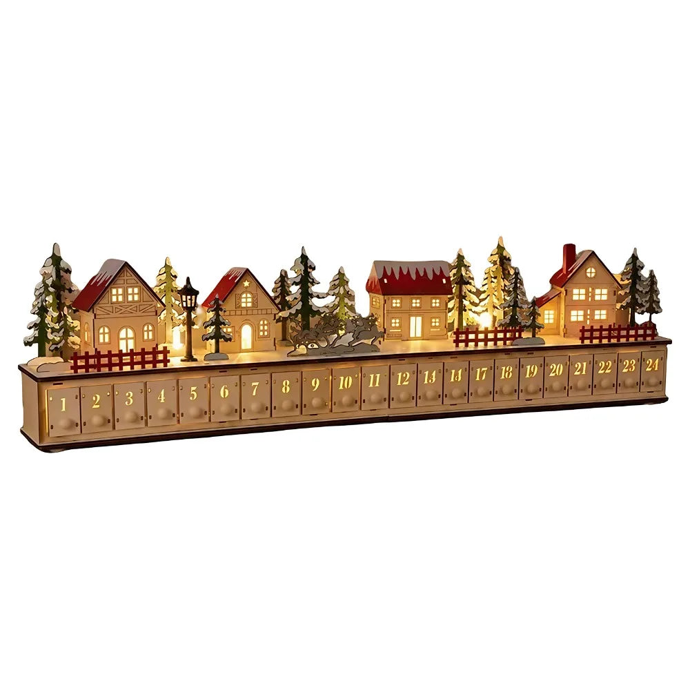 Wooden Christmas Advent Calendar – 24 Drawers & LED Lights