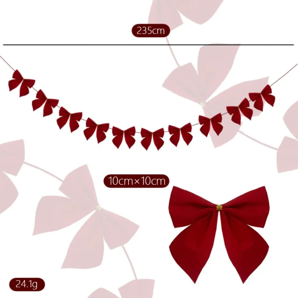 Flocked Velvet Bow Christmas Garland | Burgundy Holiday Decor