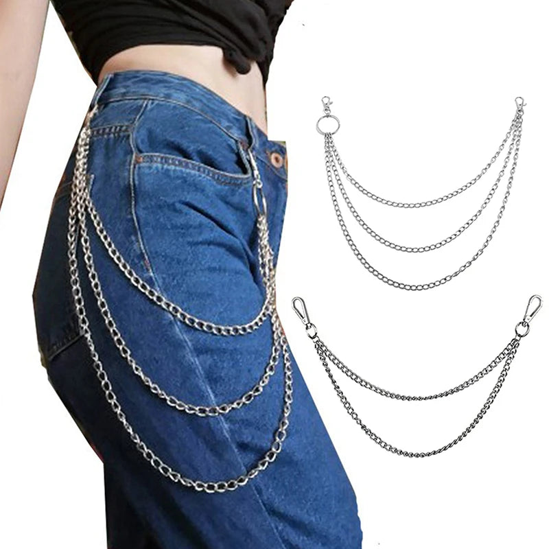 Punk Hip-Hop Metal Waist Chain Belt – 2/3 Layer Unisex