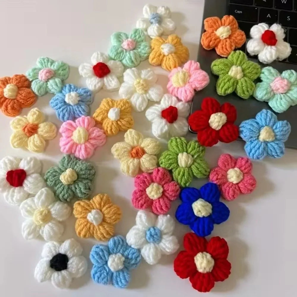 50-Pack Crochet Flower Appliques – Colorful DIY Yarn Craft Decor