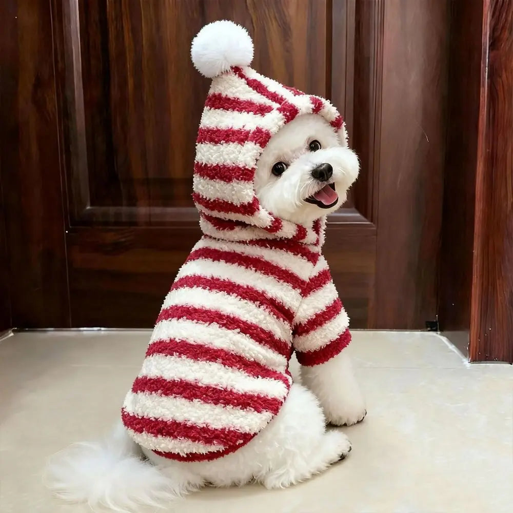 Fleece Dog Sweatshirt with Hat – Striped Winter Puppy Hoodie