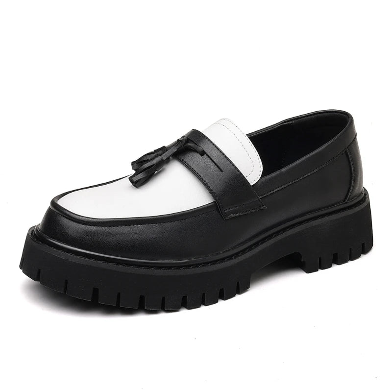 Men's Two-Tone Tassel Platform Loafers – Chunky Sole Slip-On