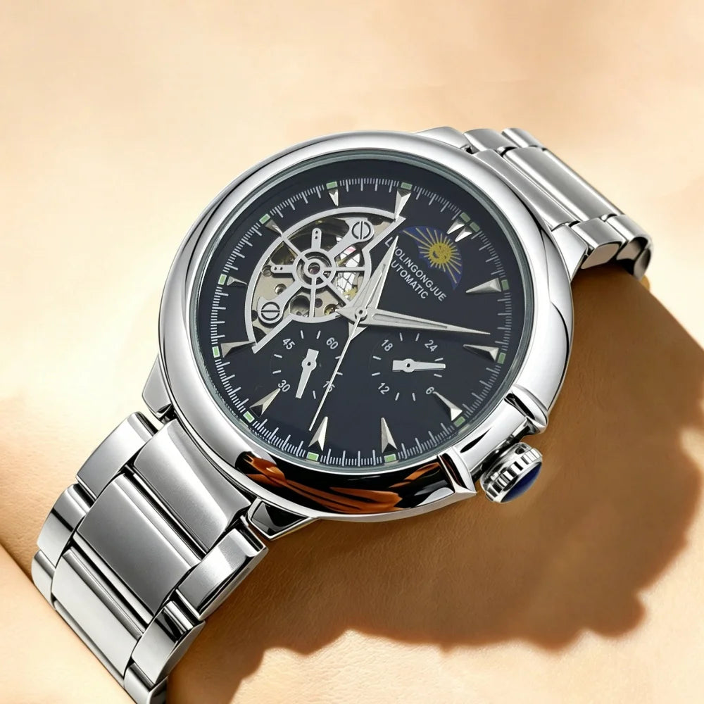 Skeleton Automatic Men's Mechanical Watch | Luminous Steel Band