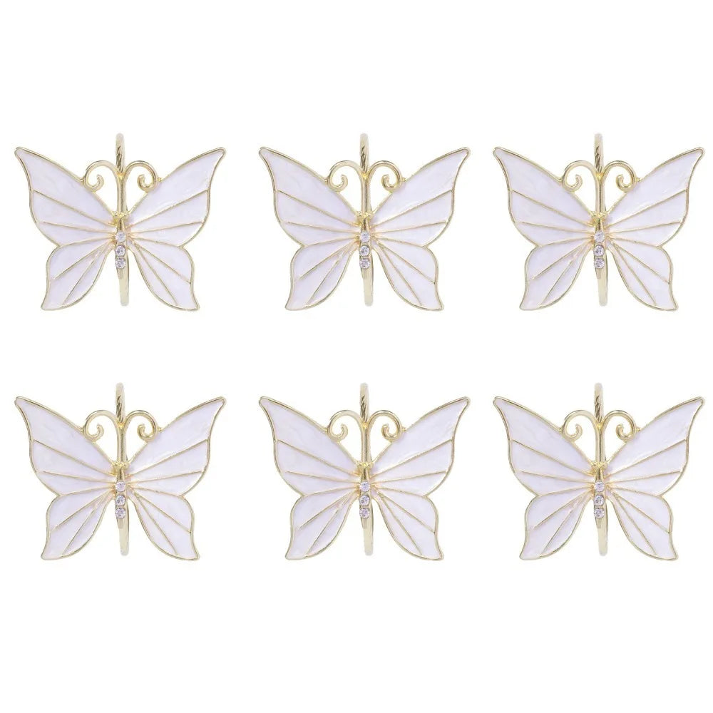 Butterfly Napkin Rings Set of 6 – White Alloy Table Décor