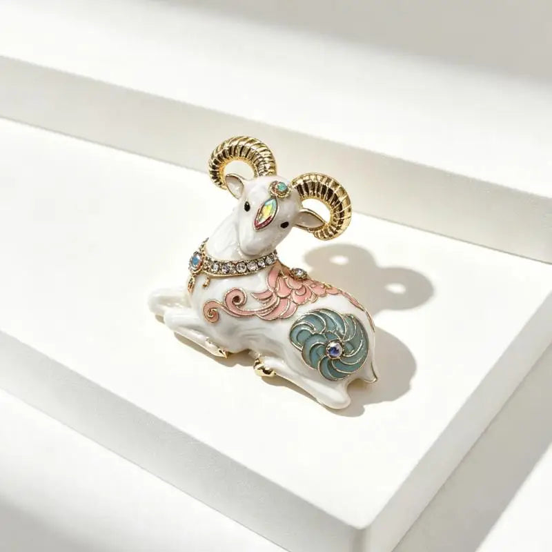 Vintage Rhinestone Ram Aries Brooch – Unisex Lapel Pin