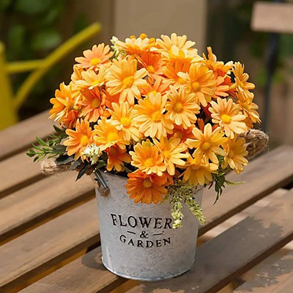 Silk Potted Artificial Daisy Flowers – Orange Fall Home Decor