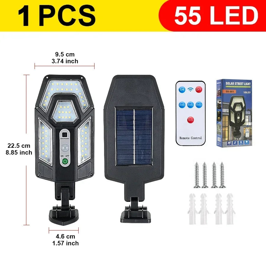 Solar LED Outdoor Motion Sensor Light – 55 LED Remote Control
