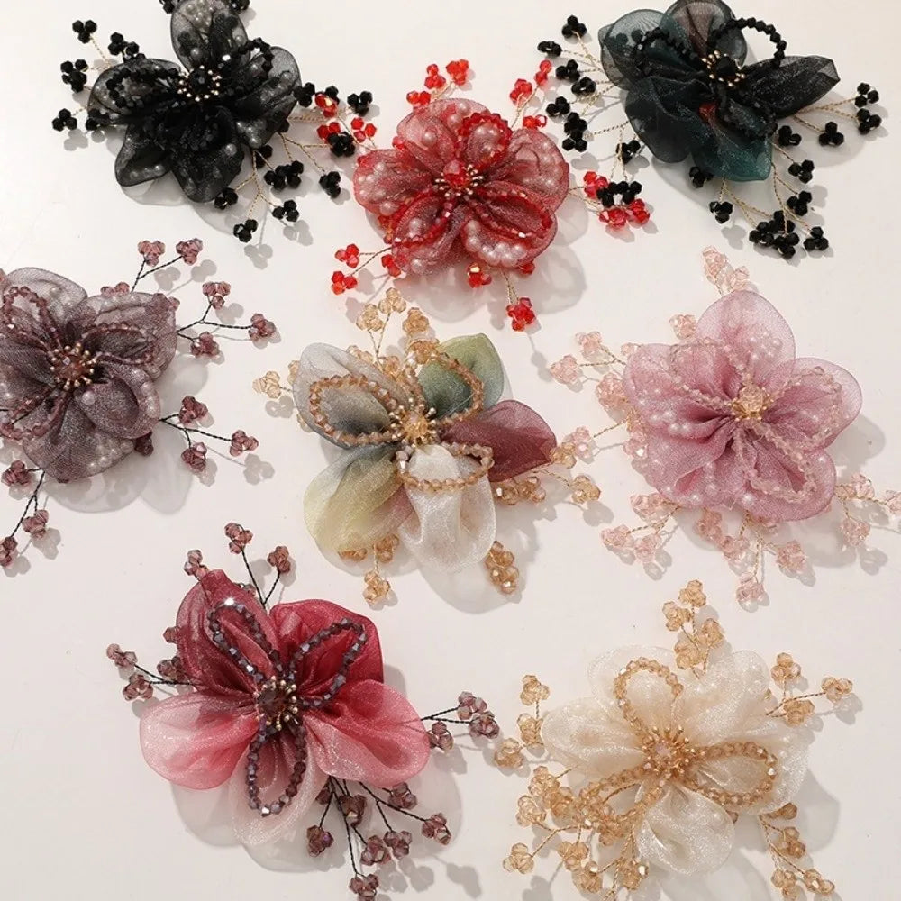 Crystal Bead Organza Flower Applique – DIY Hair Accessory