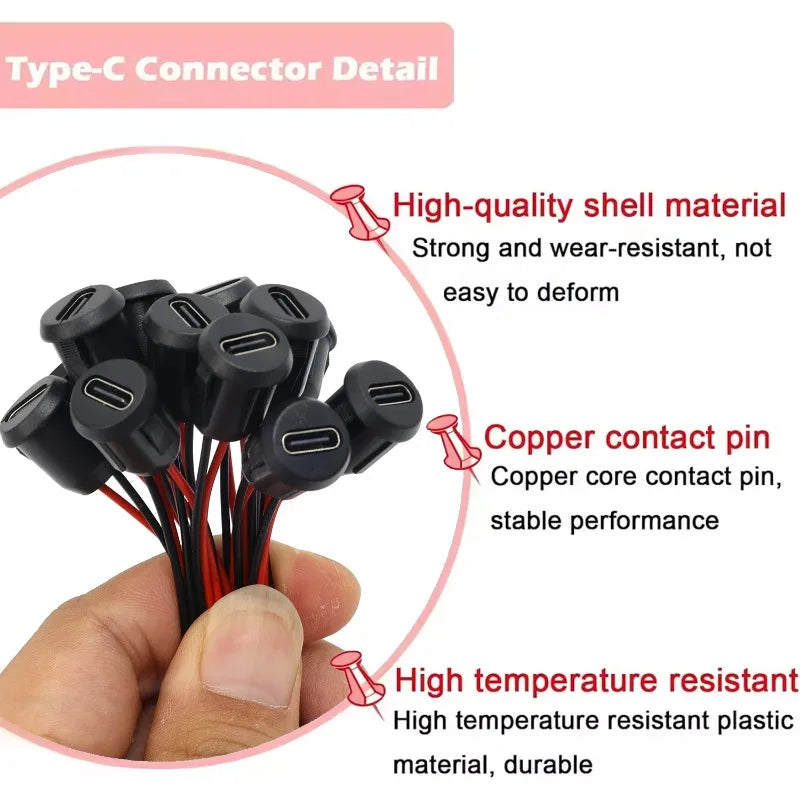 Waterproof USB-C Female Connector 2-Pin Fast Charging Jack 1–5 Pack