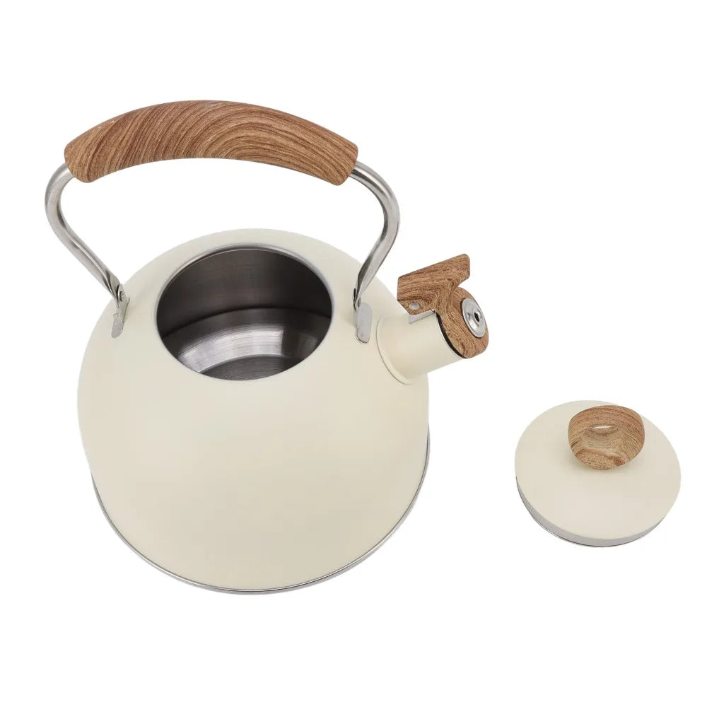 Stainless Steel Whistling Tea Kettle 2.5L – Beige & Purple