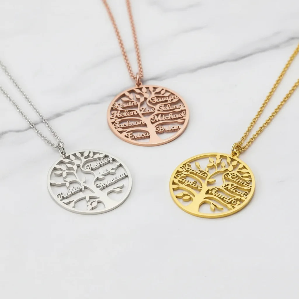 Custom Tree of Life Name Necklace | 18K Gold Plated Pendant