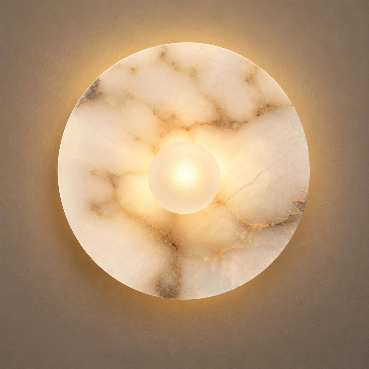 Round Marble Wall Sconce – Modern Stone LED Accent Light