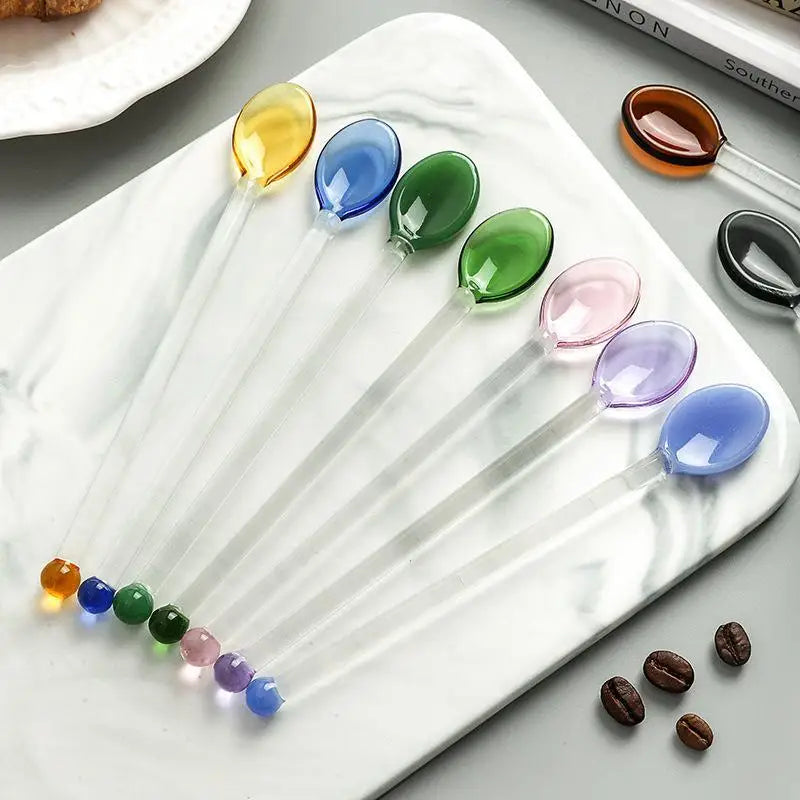 Colorful Glass Stirring Spoon – Long Handle, Heat Resistant