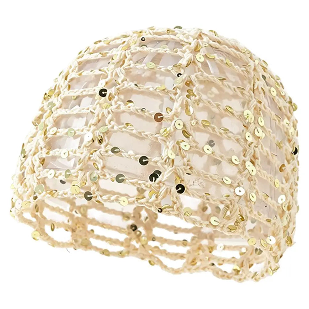 Y2K Sequined Crochet Fishnet Hat – Women's Summer Pullover Cap