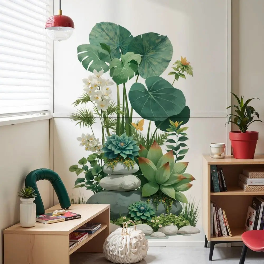 Large Removable Green Plant Wall Decal – PVC Self-Adhesive Mural