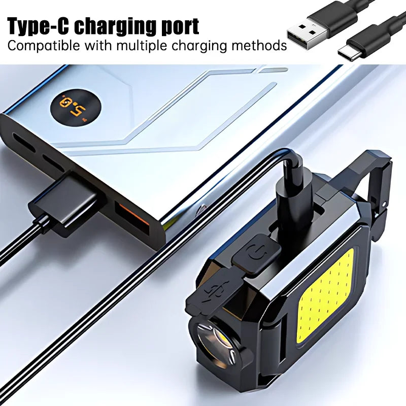 USB Rechargeable COB LED Keychain Work Light – Waterproof Mini Torch