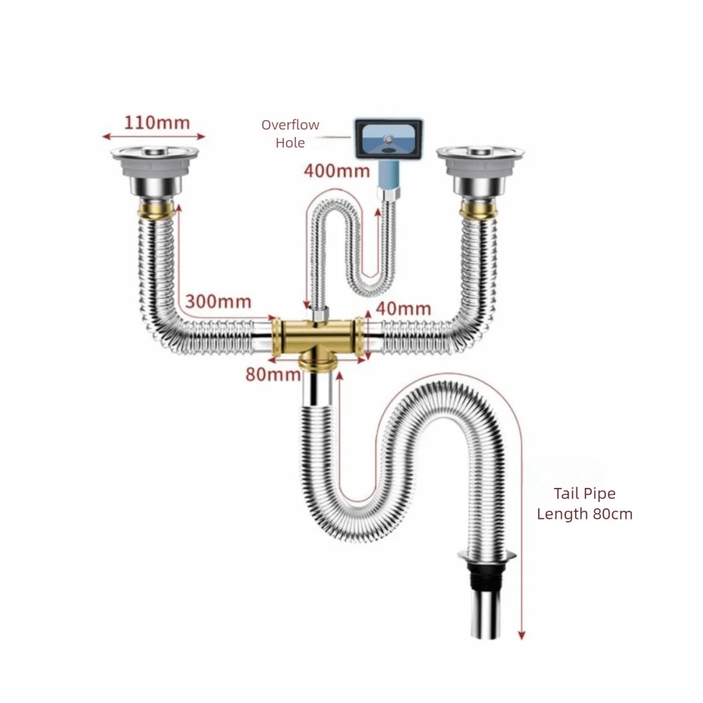 Stainless Steel Sink Drain Pipe Set | Single & Double Bowl